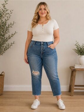Torrid high rise straight distressed jeans button fly 20S